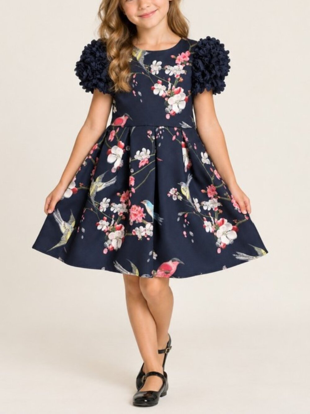 Baker by Ted Baker Girl Floral Ruffle Sleeve Dress Navy Formal Special Wedding 8